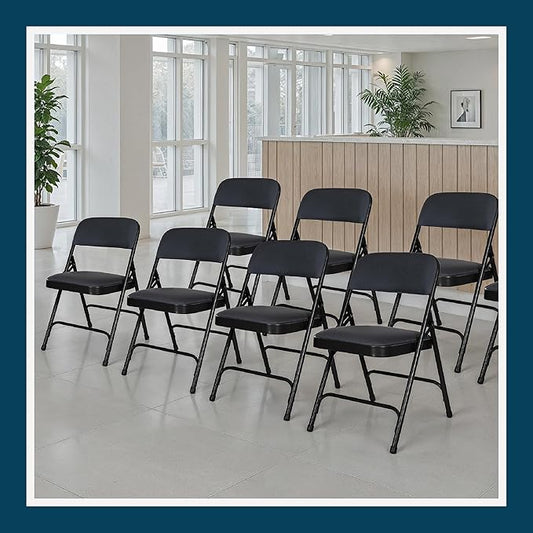 OEF Furnishings OEF2200 Series Heavy-Duty Premium Fabric Padded Upholstery Double-Hinged Folding Chairs (4-Pack, Classic Black)
