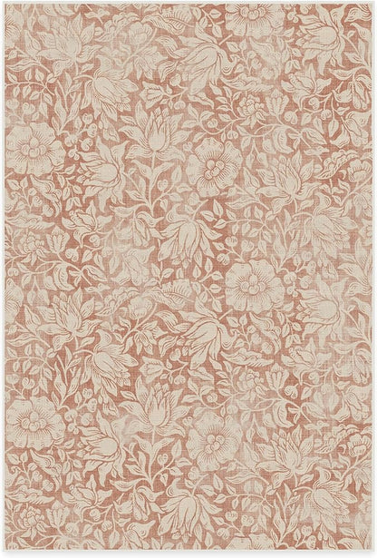 RUGGABLE x Morris & Co Washable Area Rug – Mallow Rust Red 6x9, Stain-Resistant, Non-Slip – Medium Machine Washable Rugs for Living Room, Bedroom, Hallway, Entryway & Office–with Cushioned Pad