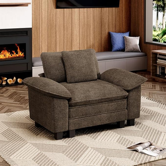53.5" Modular Sectional Single Sofa, Soft Plush Chenille Armchair with Comfortable Deep Seat & Removable Arms for Living Room，Taupe