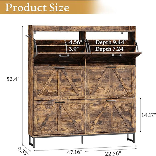 Shoe Cabinet Storage for Entryway, Shoe Storage Cabinet with 6 Flip Drawers, Freestanding Narrow Shoe Rack Organizer with Metal Legs, Adjustable Shelves & Open Storage for Foyer, Hallway, Brown