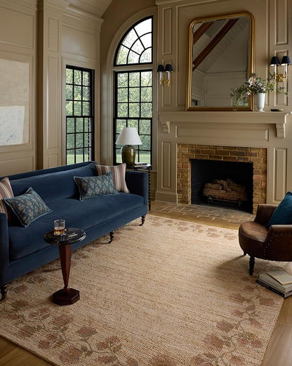 Loloi Chris Loves Julia Rue Collection RUE-05 Natural/Multi 7'-6" x 9'-6" Area Rug Jute Neutral Floral Living Room Bedroom Rug