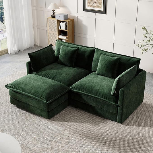 Modular Sectional Sofa, 76.7 Inch L-Shaped Cloud Sofa with Deep Seat Comfortable Chenille Sofa with Cushion Double Sectional Sofa for Living Room Apartment,Evergreen