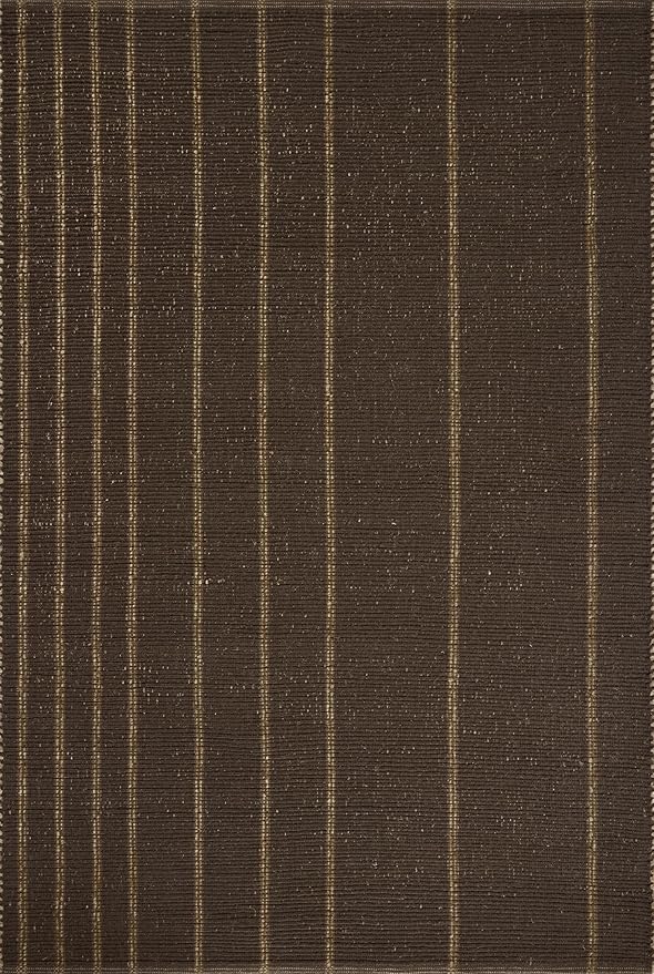 Loloi Leanne Ford Weatherstaff Collection WTS-01 Espresso/Natural 7'-9" x 9'-9" Area Rug Jute, Striped, Neutral, Living Room, Bedroom, Dining Room