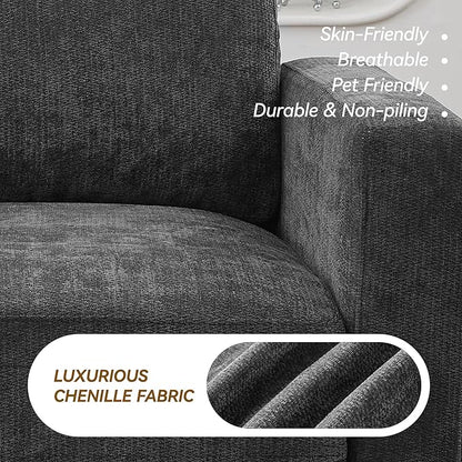 110.6" L-Shaped Modular Sectional Sofa Modern Chenille Comfy Couch with Thickened Seat Cushions, Easy Assembly, Upholstered 4 Seater Couch with Movable Ottoman for Living Room, Grey