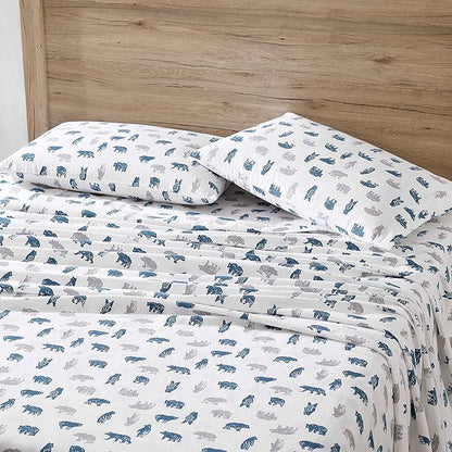 Eddie Bauer- Queen Sheet Set, Cotton Flannel Bedding Set, Brushed for Extra Softness, Cozy Home Décor (Bear Mountain Grey, Queen)