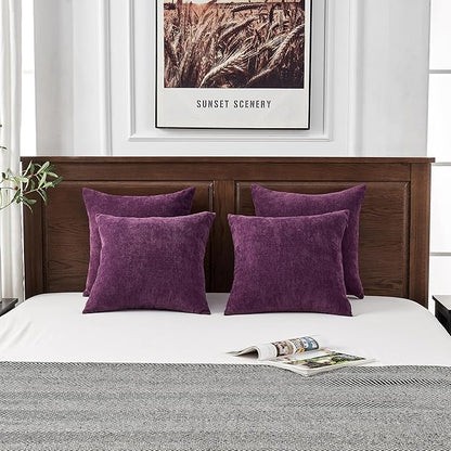 GAWAMAY Decorative Square Throw Pillow Covers 18"x18" Inch Set of 4, Super Soft Chenille Pillows Farmhouse Fall Pillowcase for Living Room Bedroom Sofa Couch Cushion Cover Purple 45x45cm (No Insert)