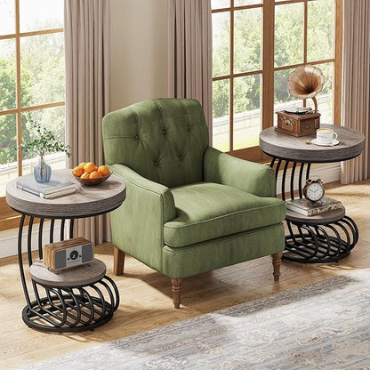 Tribesigns Round End Table Set of 2, 2-Tier Farmhose Wood Side Table with Shelf Storage, Small Sofa Side Bedside Nightstand, Accent Furniture for Living Room, Grey