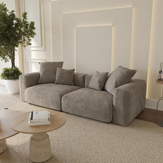 WJShome Cloud Couch Modular Sectional Sofa,102inch Corduroy Couch 2 Seater LoveSofa,Brown Convertible Sectional Sofa for Living Room, Cushion Covers Removable& Washable
