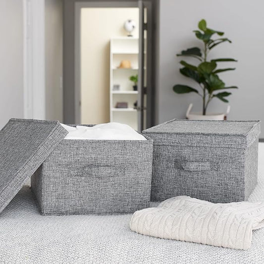 Household Essentials Large Fabric Storage Bins with Lids, Graphite, Set of 2