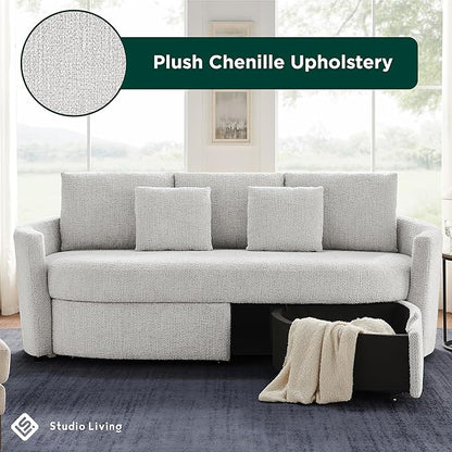 Studio Living® Beckett 92" Storage Sofa, Modern Farmhouse, Pocket Coil Comfort, Easy Assembly, Chenille Fabric, Ivory