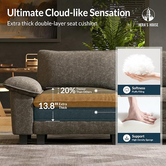 HERA'S HOUSE 124" Modular Sectional Sofa, Oversized U Shaped Couches for Living Room, Comfy Cloud Couch with Ottoman, 5-Seater Deep Seat Sofa with Throw Pillow, Chenille Ash