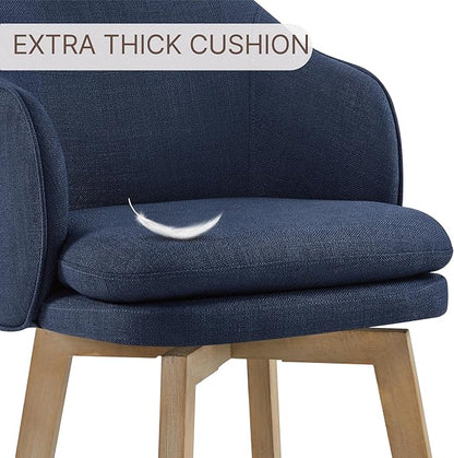 Counter Height Barstools 26 inch Upholstered Swivel Bar Stools with Back and Wood Legs for Kitchen Island,Set of 2,Blue Fabric