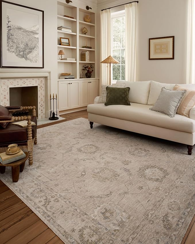 Loloi Chris Loves Julia Louisa Collection LOI-02 Oatmeal/Slate 5'-3" x 5'-3", .38" Pile Height, Round Area Rug