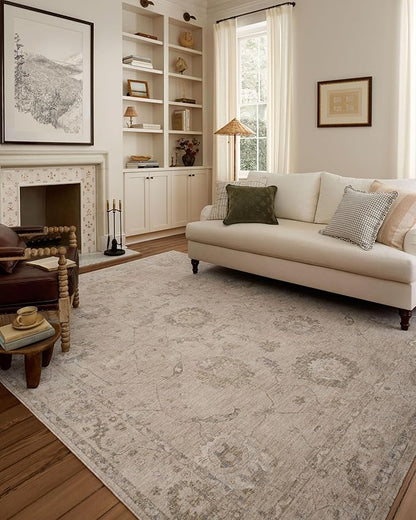Loloi Chris Loves Julia Louisa Collection LOI-02 Oatmeal/Slate 5'-3" x 5'-3", .38" Pile Height, Round Area Rug