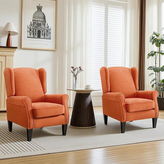 Accent Chair for Living Room Set of 2, High Back Reading Armchairs with Removable Seat Cushion, Mid-Century Single Couch in Fabric, Modern Ergonomic Wingback Chair for Bedroom,Club, Balcony