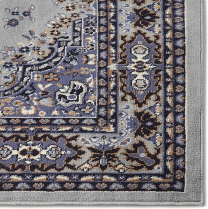 Home Dynamix Premium Sakarya Traditional Medallion Border Area Rug, Silver, 3'7"x5'2" Rectangle