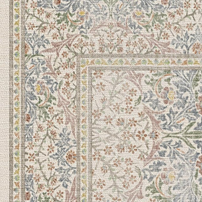 RUGGABLE x Morris & Co Washable Area Rug – Blackthorn Ivory Blue 9x12, Stain-Resistant, Non-Slip – Large Machine Washable Rugs for Living Room, Bedroom, Hallway, Entryway & Office–with Standard Pad