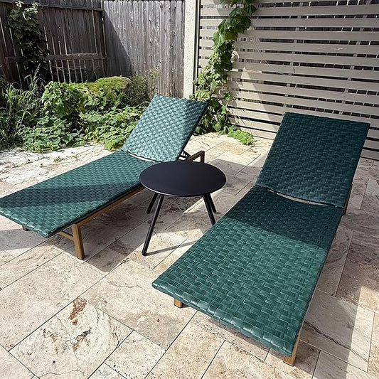 PURPLE LEAF Patio Oversized Chaise Lounge Rattan Chair Set of 2 Outdoor Pool Adjustable Recliner Wicker Chairs for Outside Woven Furniture Tanning Poolside Lounger Forest Green