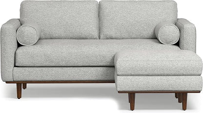 SIMPLIHOME Morrison Mid-Century Modern 72 inch Wide Sofa with Ottoman Set in Mist Grey Tightly Woven Performance Fabric for the Living Room and Family Room