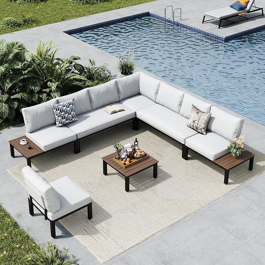 MFSTUDIO 7 Pieces Patio Furniture Set,Outdoor Metal Frame Patio Sectional Sofa Conversation Set with Coffee Table&Removable Cushion for Backyard,Garden,Poolside