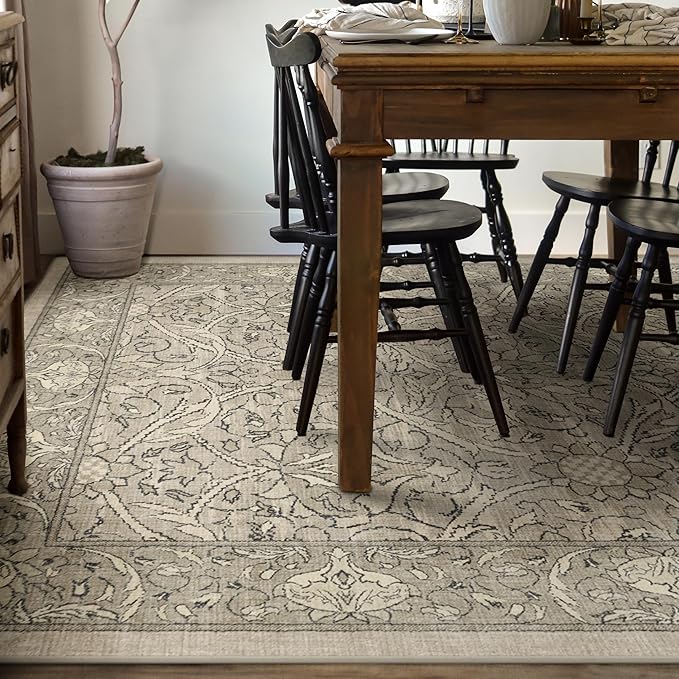 RUGGABLE x Morris & Co Washable Area Rug – Montreal Natural Stone 9x12, Stain-Resistant, Non-Slip – Large Machine Washable Rugs for Living Room, Bedroom, Hallway, Entryway & Office–with Standard Pad