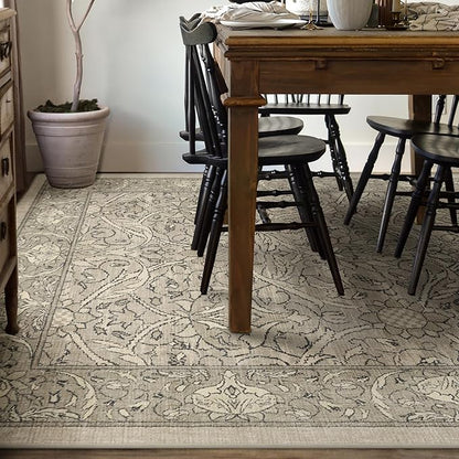 RUGGABLE x Morris & Co Washable Area Rug – Montreal Natural Stone 9x12, Stain-Resistant, Non-Slip – Large Machine Washable Rugs for Living Room, Bedroom, Hallway, Entryway & Office–with Standard Pad