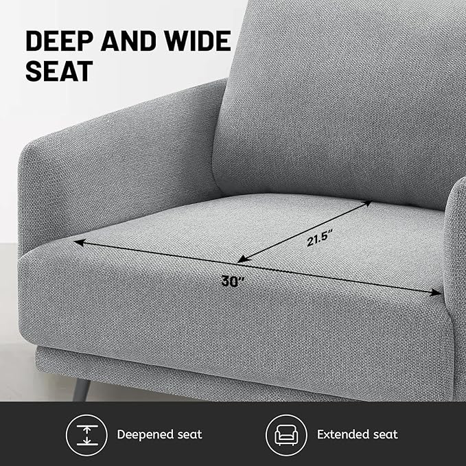 Oversized Accent Chair for Living Room Chairs Reading Arm Chair Comfy Modern Single Sofa Side Chairs with Metal Legs & Soft Cushion for Bedroom, Waiting Room (Polyster Light Grey, Set of 2)