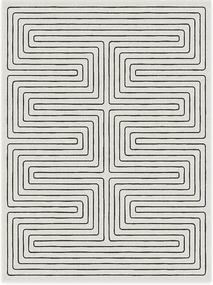 RUGGABLE x Jonathan Adler Machine Washable Modern Area Rug – Labyrinth Black/Ivory 9x12, Stain-Resistant, Non-Slip – Large Rugs for Living Room, Bedroom, Hallway, Entryway & Office–with Standard Pad