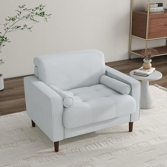 Oversized Accent Chair Set of 1, Corduroy Fabric Mid Century Modern Armchair with Large Seat for Living Room Bedroom Reading