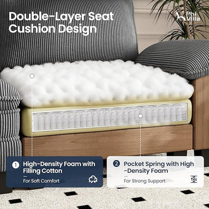 PHI VILLA Cloud Modular Couches Sets, 157.5" Sectional Sofa with Upholstered Deep Seat, 4-Seater Long Couches for Living Room Apartment, Corduroy Fabric, Grey