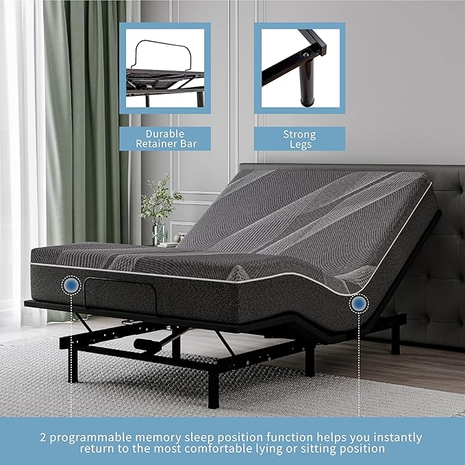 Queen Adjustable Bed Base Frame,Electric Bed with Head and Foot Incline,Soft Cover & Zero Gravity & Wireless Remote with Backlight, 80"×60"×12",Black