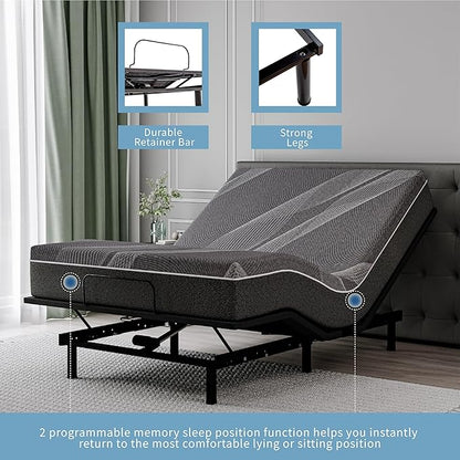 Full Adjustable Bed Base Frame,Electric Bed with Head and Foot Incline, Soft Cover & Zero Gravity & Wireless Remote with Backlight, 75"×54"×12",Black