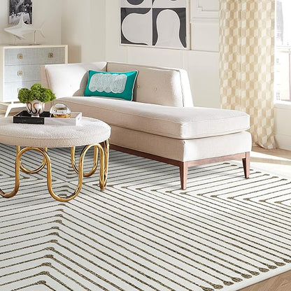 RUGGABLE x Jonathan Adler Machine Washable Modern Area Rug – Inkdrop Camel & Ivory 10x14, Stain-Resistant, Non-Slip – Large Rugs for Living Room, Bedroom, Hallway, Entryway & Office–with Standard Pad