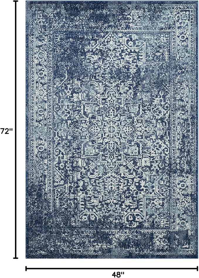 SAFAVIEH Evoke Collection 4' x 6' Navy/Ivory EVK256A Oriental Distressed Non-Shedding Living Room Bedroom Accent Rug