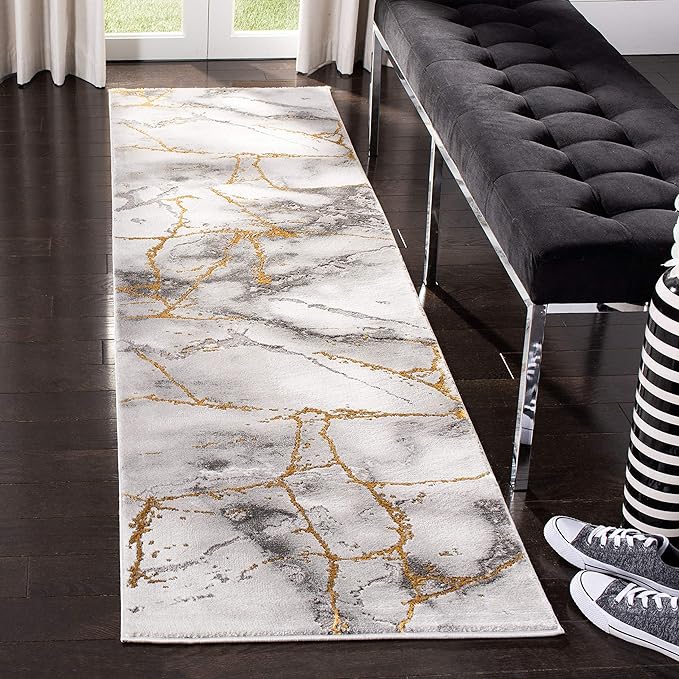 SAFAVIEH Craft Collection Runner Rug - 2'3" x 6', Grey & Gold, Modern Abstract Design, Non-Shedding & Easy Care, Ideal for High Traffic Areas in Living Room, Bedroom (CFT877F)