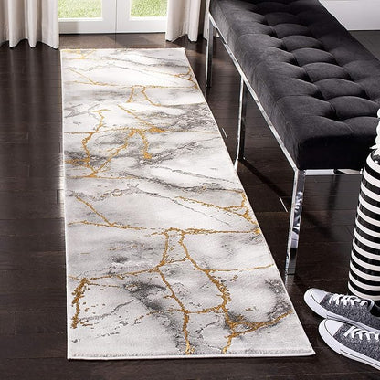 SAFAVIEH Craft Collection Runner Rug - 2'3" x 10', Grey & Gold, Modern Abstract Design, Non-Shedding & Easy Care, Ideal for High Traffic Areas in Living Room, Bedroom (CFT877F)