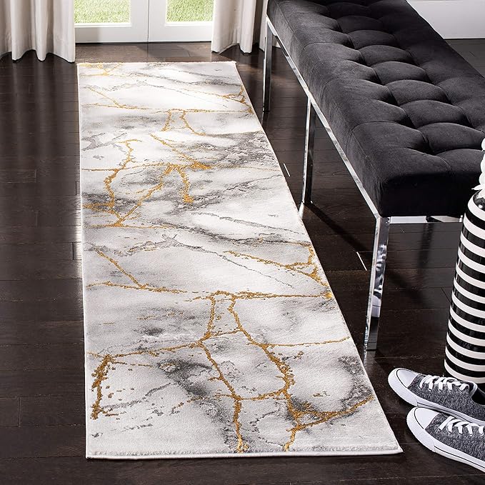 SAFAVIEH Craft Collection Runner Rug - 2'3" x 14', Grey & Gold, Modern Abstract Design, Non-Shedding & Easy Care, Ideal for High Traffic Areas in Living Room, Bedroom (CFT877F)