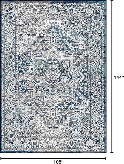 JONATHAN Y Modern Vintage Medallion Navy/Light Gray Indoor Area Rug, 9x12, Country, Floral, Easy-Cleaning for Living Room, Bedroom, Kitchen, Pet Friendly, Non-Shedding (MDP100B-9)
