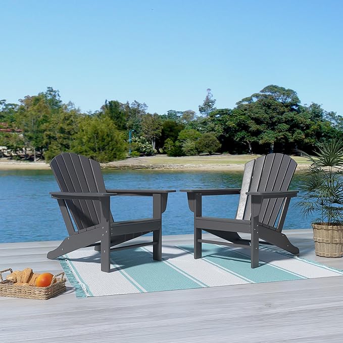 Costaelm Outdoor Adirondack Chair, HDPE Patio Chair, Weather Resistant Lawn Firepit Outside Chairs for Porch, Poolside, Garden, Backyard Deck, Gray