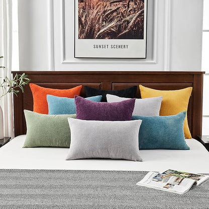 GAWAMAY Lumbar Support Pillow Decorative Throw Pillow Covers 12"x20" Inch Set of 2, Super Soft Chenille Pillowcase for Living Room Bedroom Sofa Couch Cushion Cover Light Grey 30x50cm (ONLY Covers)