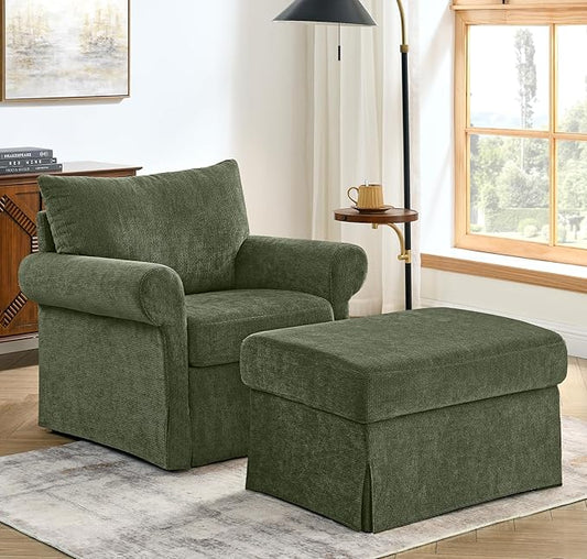 35.82" Accent Chair with Ottoman Upholstered Living Room Chairs for Reading Chair with Chaise Lounge Chairs Indoor, Comfortable Armchair for Bedroom (Green, 35.82")