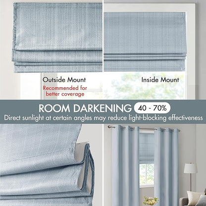 Madison Park Galen Cordless Roman Shade, 27"W x 64"H, Sheen Blue – Room Darkening, Thermal Insulated, Energy Efficient Window Blind with Subtle Sheen Basketweave Fabric for Privacy