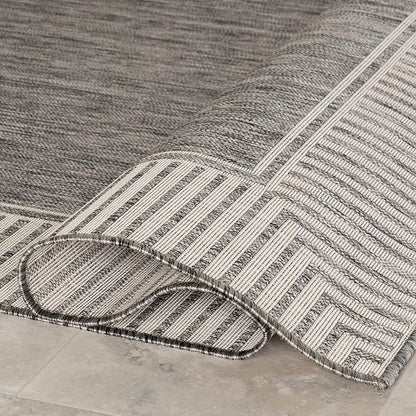 nuLOOM 8' x 10' Outdoor Area Rug, Casual Design with Striped Border, Stain Resistant, Highly Durable, for Patio, Balcony, Bedroom, Living Room, Dining Room, Bathroom, Steel