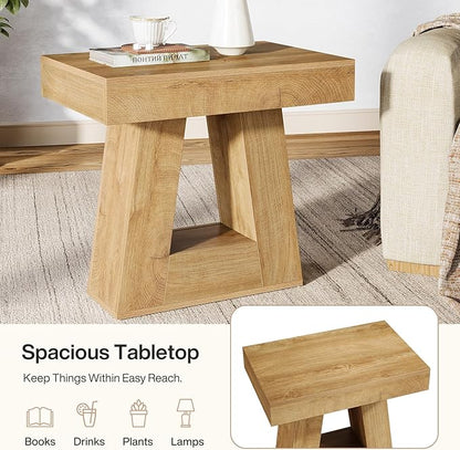 Tribesigns 24" Modern Side Table, 2-Tier Narrow Wooden End Table with Trapezoid Base, Farmhouse Small Nightstand for Living Room, Bedroom (2, Natural Wood Color)