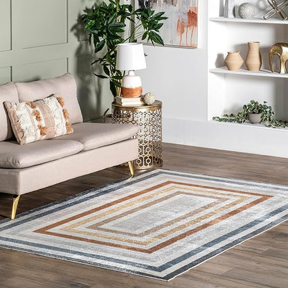 nuLOOM 6' Square Machine Washable Stain-Resistant Area Rug Low Profile for Living Room, Bedroom, and Dining Room, Alienor Multicolor