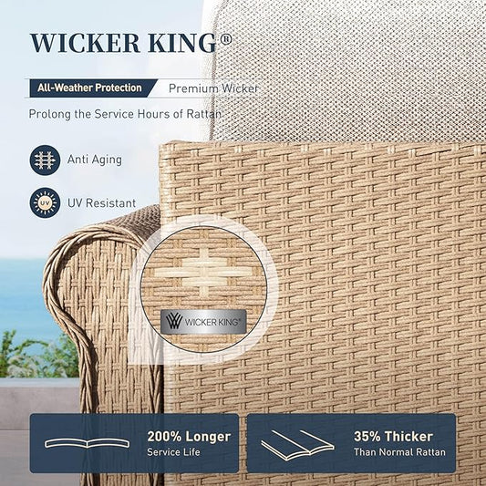 Patio Furniture Set 6 pcs, Wicker Rattan Sofa with 5.5" Thick Waterproof Cushions, 4 Chairs and Coffee Table, All Weather Outdoor Conversation Set for Backyard Deck, 7 Seats Beige