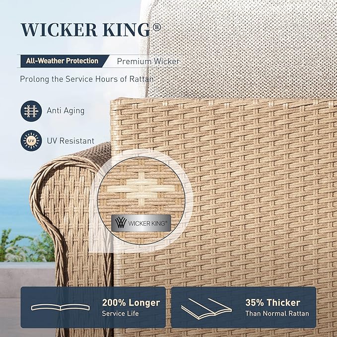 Patio Furniture Set 8 pcs, Wicker Rattan Outdoor Furniture with 5.5" Thick Waterproof Cushions, and 56" Fire Pit Table, All Weather Outdoor Conversation Set for Backyard Deck, 9 Seats Beige