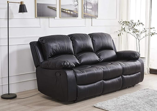 Betsy Furniture Black Bonded Leather Recliner Set, Sofa, Loveseat, Chair 8018