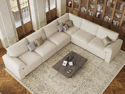 EASE MOOSE Leather Sectional Couch, Oversized Modular Sectional Sofas, Wide Deep Seat Modular Couch, Scratch Resistant Faux Leather Material, L Shaped Sofa for Big Spaces, Beige
