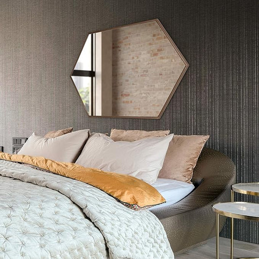 Kate and Laurel McNeer Modern Wall Mirror, 31 x 22, Bronze, Geometric Hexagon Mirror for Wall
